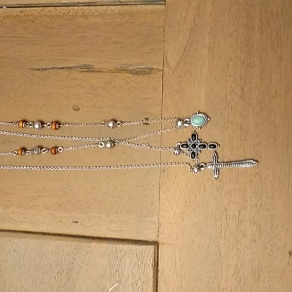 Lucky Brand Silver Cross and Turquoise Pendant Necklace Set - Picture 2 of 8